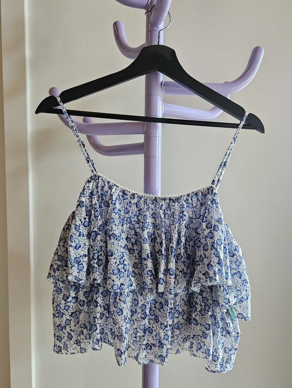 NWT - ISABEL MARANT Blue and White Floral Ruffle Camisole - Size 42 (Med/large)